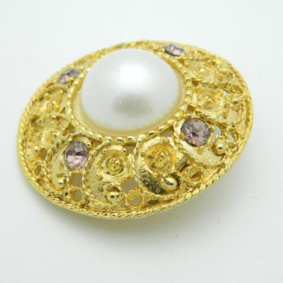 Pink Rhinestone Faux Pearl Round Medallion - Picture 2 of 4